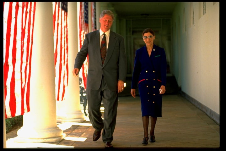 Ginsburg in 1993 with President Bill Clinton, who nominated her to the court.