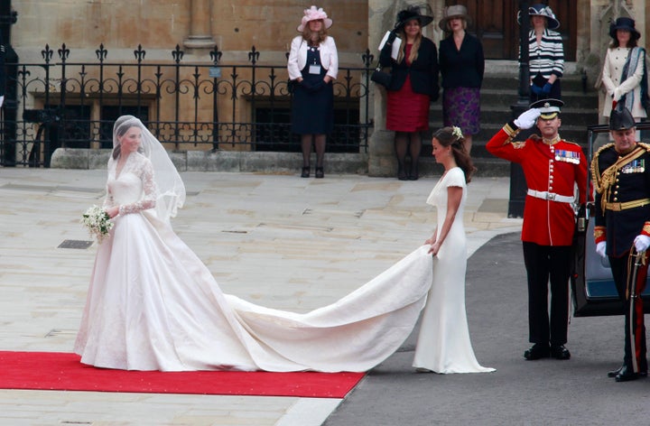 The then-Kate Middleton with her sister, Pippa, on Kate's big day on April 29, 2011.