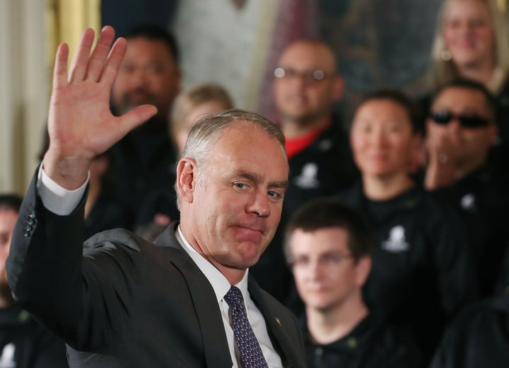 Secretary of the Interior Ryan Zinke is introduced during an event recognizing the Wounded Warrior Project Soldier Ride at the White House on April 26. Travel spending by his office has drawn scrutiny.