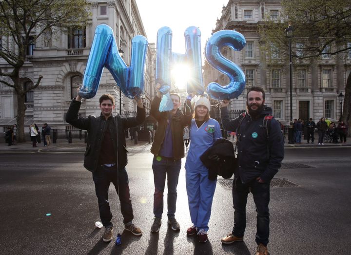 Junior doctors opposite Downing Street, London, last year, as hundreds see offers of employment withdrawn (archive photo).