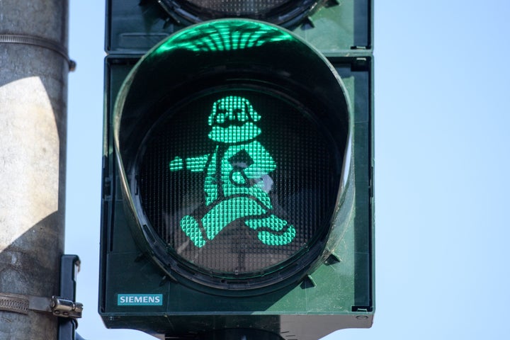 A pedestrian traffic light in Trier, Germany, with a depiction of Marx, pictured on the 200th anniversary of his birth, May 5, 2018.