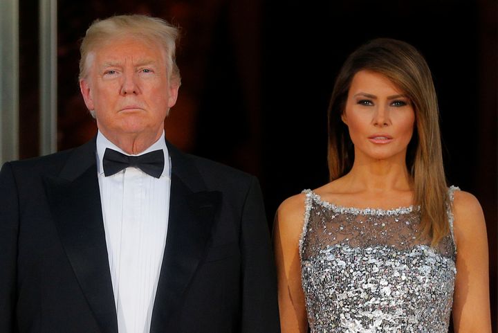 President Donald Trump and first lady Melania Trump at the White House state dinner for French President Emmanuel Macron and first lady Brigitte Macron on April 24.