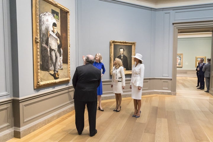 Trump with her French counterpart, Brigitte Macron, visiting the National Gallery of Art in Washington.