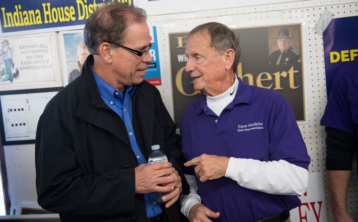 Indiana Republican Mike Braun, left, has branded himself as an outsider businessman — just like Trump.