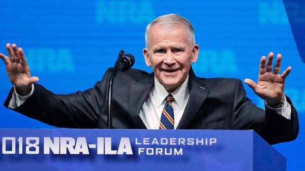 US Marine Corps Lt. Col. (Ret.) Oliver North speaks at an NRA convention in Dallas, Texas, U.S. May 4, 2018. REUTERS/Lucas Jackson