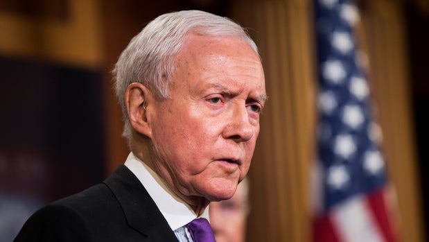 WASHINGTON, USA - FEBRUARY 11: Senator Orrin Hatch speaks during a press conference on the Internet Tax Ban and Customs Report in Washington, USA on February 11, 2016. (Photo by Samuel Corum/Anadolu Agency/Getty Images)