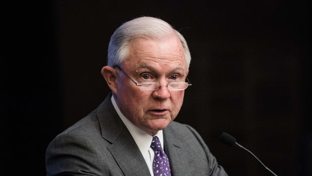 US Attorney General Jeff Sessions addresses the National Sheriffs' Association opioid roundtable in Washington, DC, on May 3, 2018. (Photo by NICHOLAS KAMM / AFP)        (Photo credit should read NICHOLAS KAMM/AFP/Getty Images)