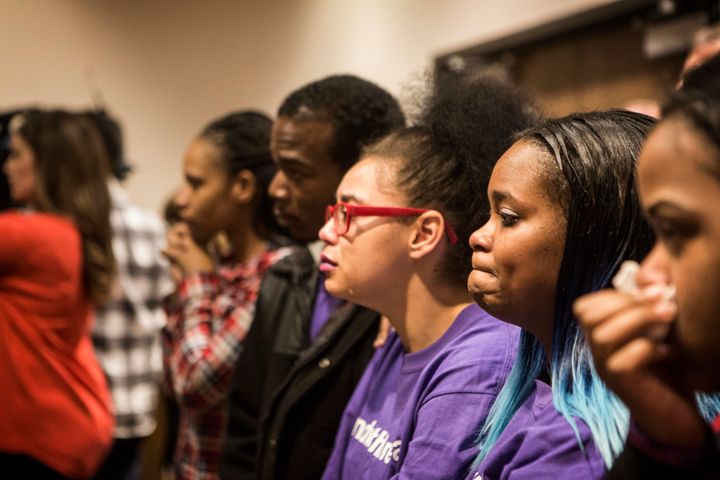 Family and supporters of Bresha Meadows, a teen who killed her allegedly abusive father, listen during a court hearing in Warren, Ohio, on Jan. 20, 2016.