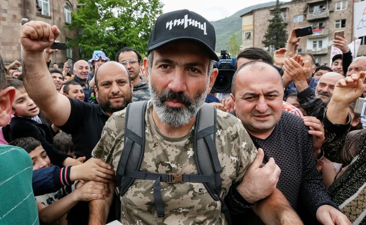 Opposition leader Nikol Pashinyan, center, has been elected the new prime minister of Armenia.