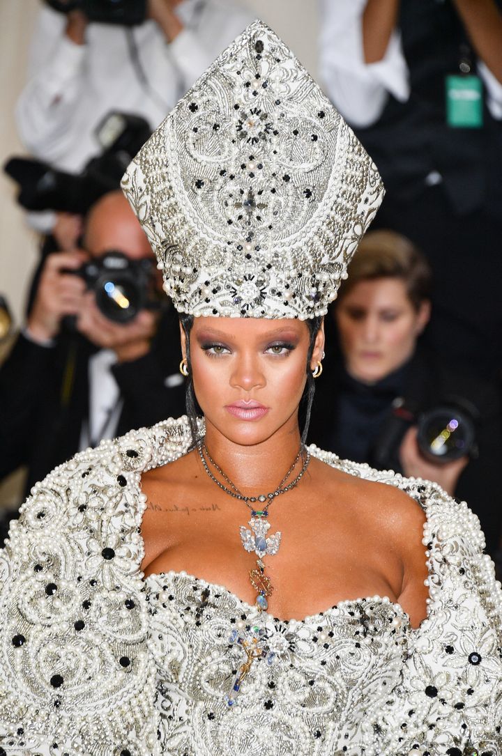 Rihanna attends the Heavenly Bodies: Fashion & The Catholic Imagination Costume Institute Gala at Metropolitan Museum of Art on 7 May 2018 in New York City.
