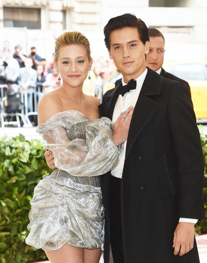 Lili Reinhart and Cole Sprouse attend the Heavenly Bodies: Fashion & The Catholic Imagination Costume Institute Gala at the Metropolitan Museum of Art Monday night.