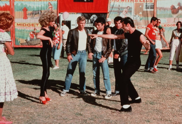 Olivia Newton-John and John Travolta in the finale of 'Grease'