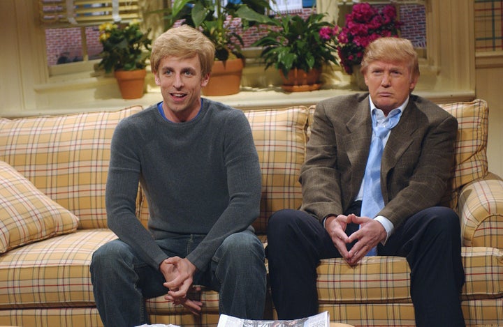 Seth Meyers as Peter Fleck and Donald Trump as Gary Fleck on "Saturday Night Live" in 2004.