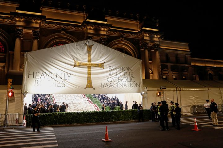The arrivals area for the Metropolitan Museum of Art Costume Institute Gala to celebrate the opening of "Heavenly Bodies: Fashion and the Catholic Imagination."