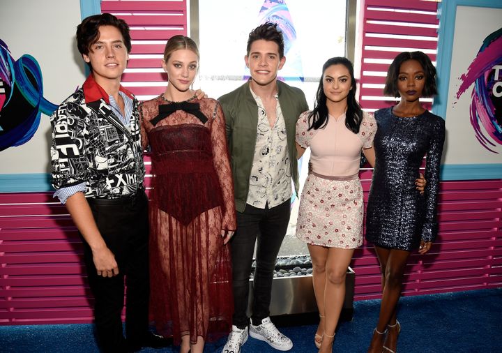 The cast of "Riverdale" at the Teen Choice Awards last year in Los Angeles -- Sprouse, Reinhart, Casey Cott, Camila Mendes and Ashleigh Murray.