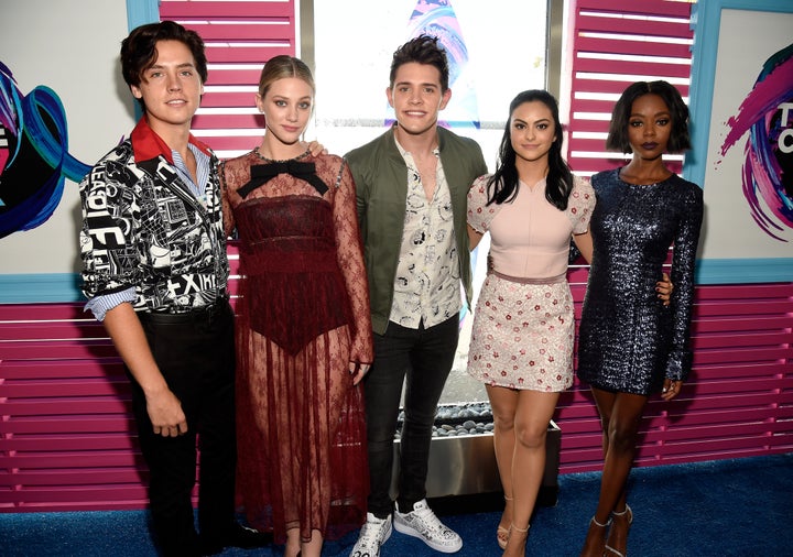 The cast of "Riverdale" at the Teen Choice Awards last year in Los Angeles -- Sprouse, Reinhart, Casey Cott, Camila Mend