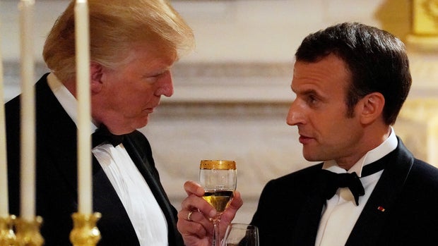 French President Emmanuel Macron toasts U.S. President Donald Trump during a State Dinner at the White House in Washington, U.S. April 24, 2018. REUTERS/Carlos Barria     TPX IMAGES OF THE DAY