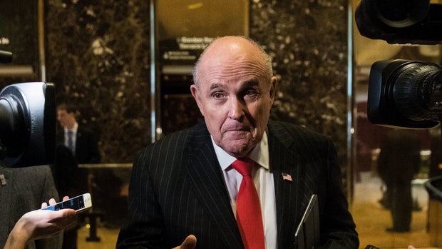 NEW YORK, NY - JANUARY 12: Former New York City Mayor Rudy Giuliani speaks to reporters at Trump Tower, January 12, 2017 in New York City. President-elect Trump continues to hold meetings Trump Tower. (Photo by Drew Angerer/Getty Images)