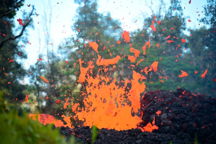 Lava spews from a fissure in Leilani Estates on Friday.