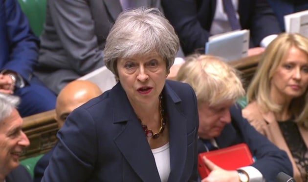 Prime Minister Theresa May speaks during Prime Minister's Questions in the House of Commons, London.