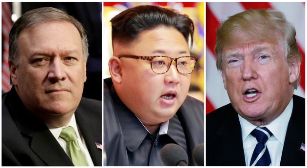US Secretary of State Mike Pompeo (left) has returned from a meeting with the North Korean leader Kim Jong Un (centre).