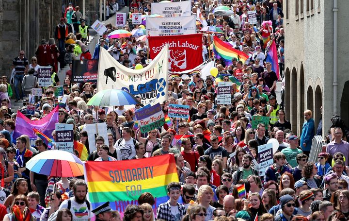 Pride events are held throughout the country, attracting thousands of people. Picture from Edinburgh's 21st Pride festival.