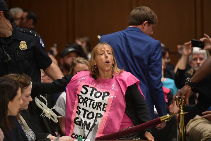 Protesters from Code Pink are removed before Gina Haspel testifies at the Senate Intelligence Committee on Wednesday.