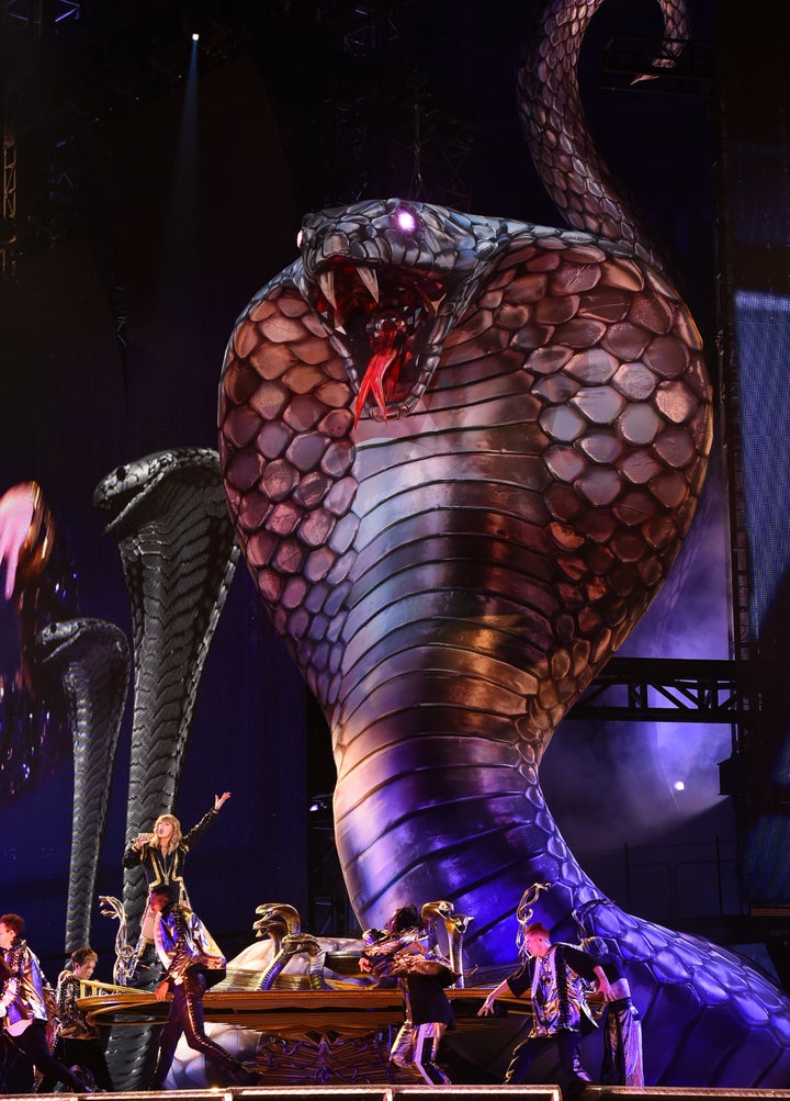 Taylor Swift performs onstage during opening night of her 2018 "Reputation" stadium tour.