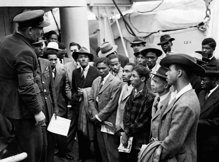 Jamaican migrants welcomed by RAF after ex-troopship Empire Windrush landed at Tilbury
