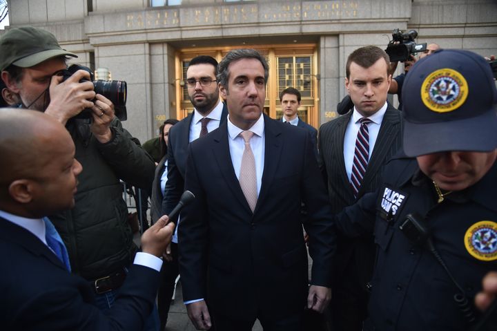 President Donald Trump's personal lawyer Michael Cohen leaves the federal courthouse in New York City on April 26. He set up a shell corporation that took in money from corporate clients and paid out money to a porn star.