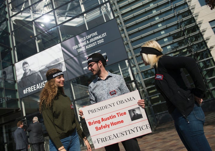 Protesters at a rally for Austin Tice, an American journalist held in Syria, in Washington on November 2, 2016. President Donald Trump tried to bring him home last year but failed.