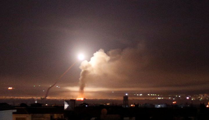 Missile fire, as seen from Damascus, Syria, on Thursday.