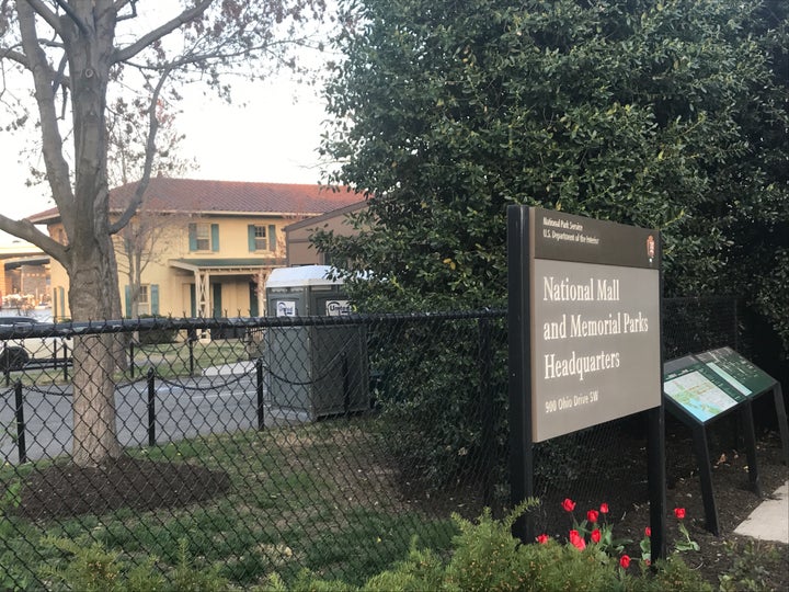 Portable toilets are pictured April 13 in the parking lot of the National Mall and Memorial Parks headquarters in Washington, D.C.