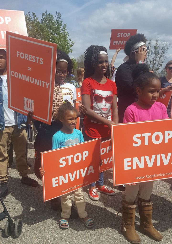 Members of the Concerned Citizens of Richmond County at a 2017 rally to protest the construction of a wood pellet mill by the manufacturing company, Enviva, in their community