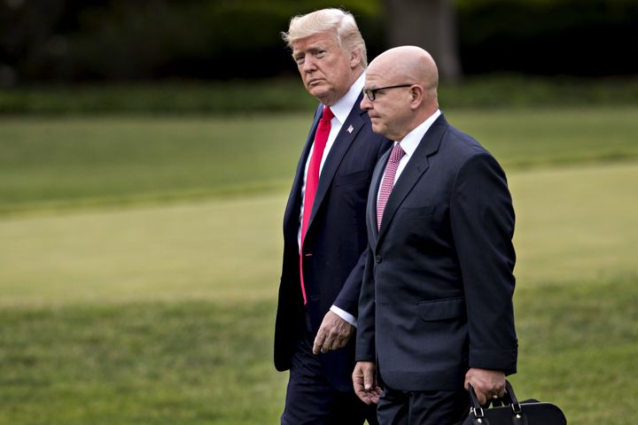 President Donald Trump with H.R. McMaster, then his national security adviser, in June. On Thursday, a nurse was charged in the death of McMaster's father.