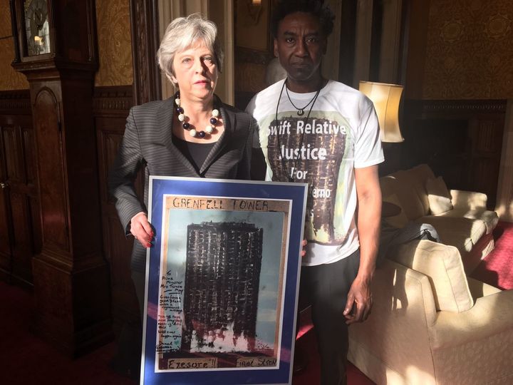 Theresa May meeting with artist Damel Carayol.