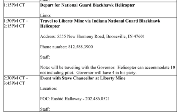 A draft schedule for Scott Pruitt’s August 2, 2017, trip to Indiana.