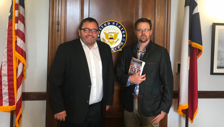 AfriForum leaders Kallie Kriel and Ernst Roets pose for pictures on Capitol Hill this week.