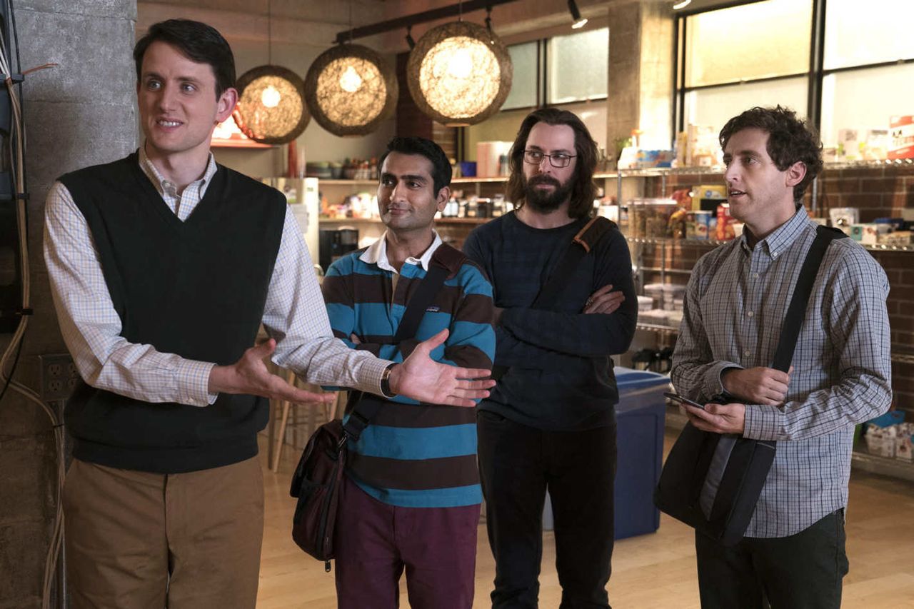 Zach Woods, Kumail Nanjiani, Martin Starr and Thomas Middleditch in Season 5 of "Silicon Valley."
