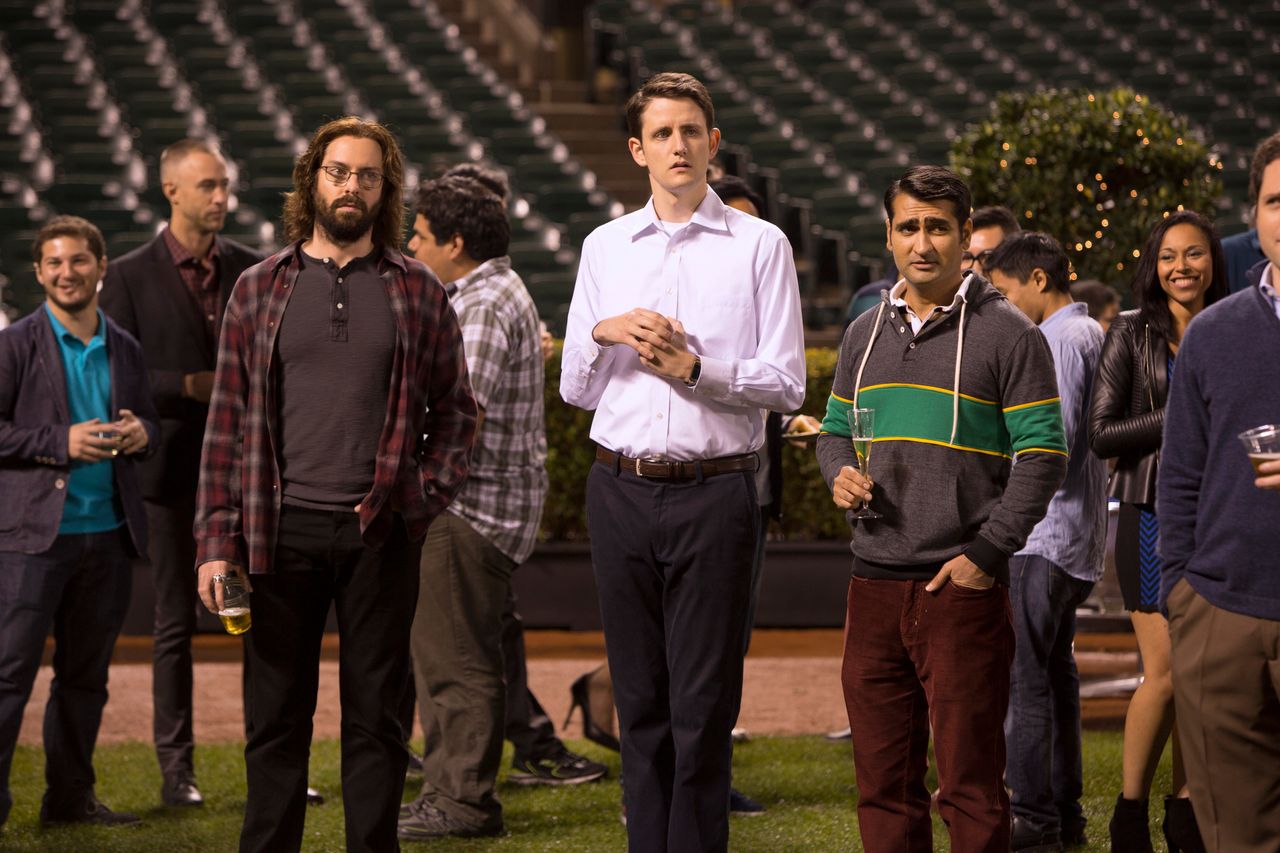 Martin Starr, Zach Woods and Kumail Nanjiani in Season 2 of "Silicon Valley."