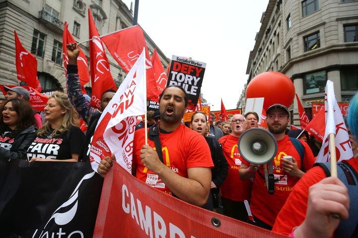 <strong>Demonstrators during a TUC rally in central London, as part of its 'great jobs' campaign.</strong>