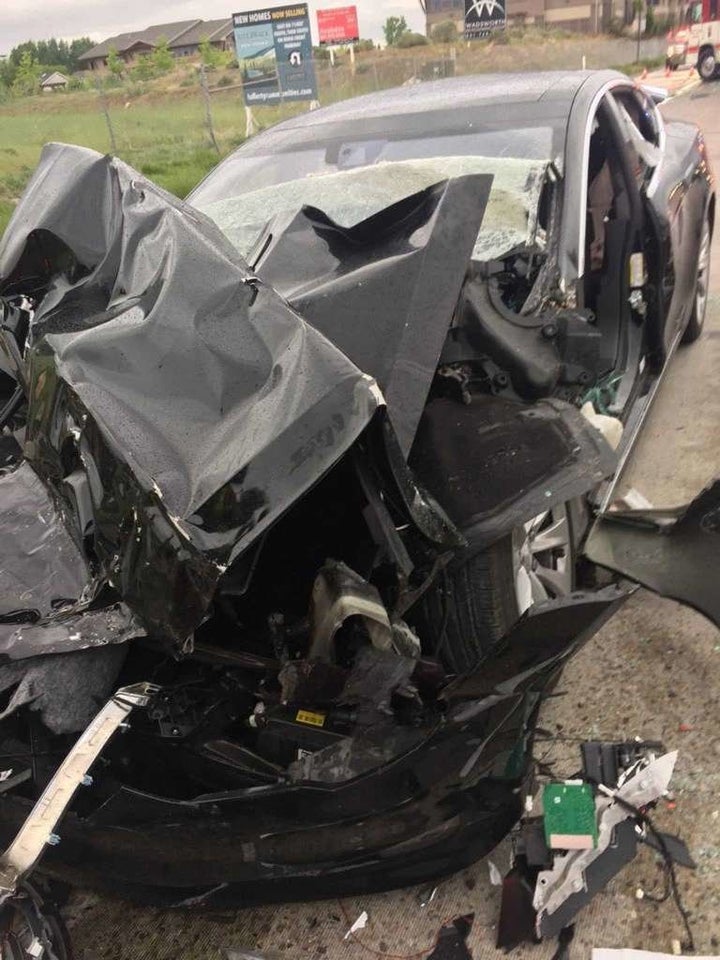 Smashed Tesla Tesla Autopilot Was Engaged During Horrific 60 MPH Crash, Driver Tells ...