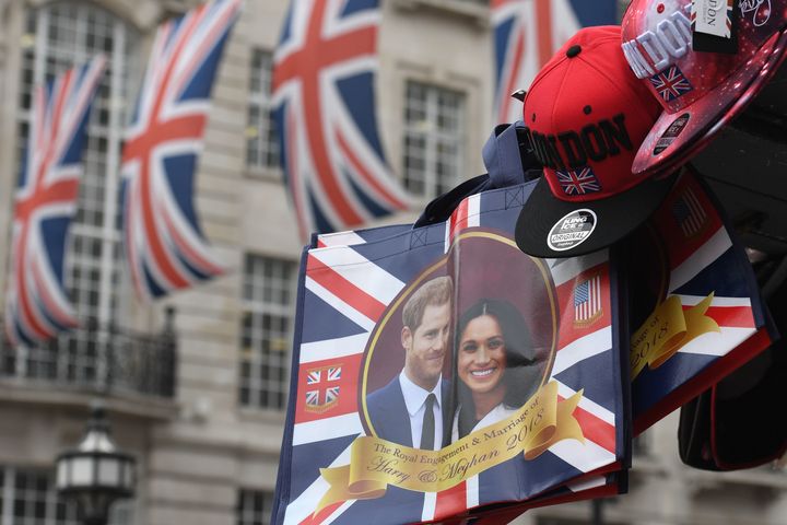 Regent Street, London, is decorated with Union Jack flags and memorabilia, ahead of the Royal Wedding