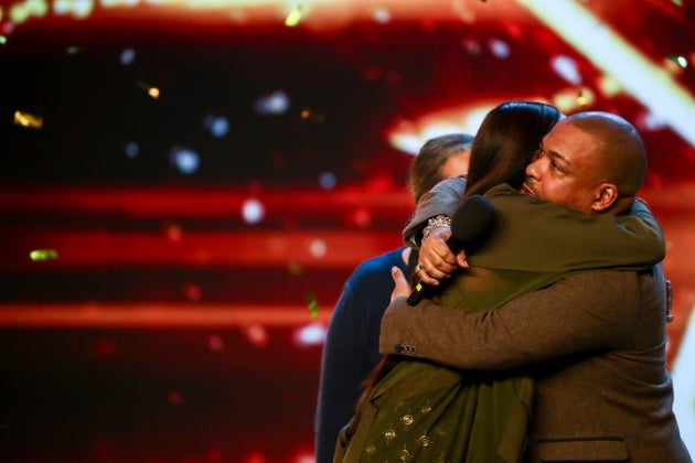 Alesha embraces Lifford after choosing him as her Golden Buzzer act