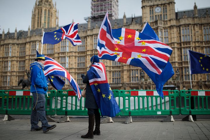 Anti-Brexit demonstrators outside Parliament