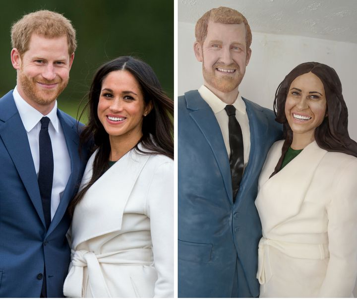 Cake artist Lara Mason based her cake on photos of Prince Harry and Meghan Markle when they announced their engagement.