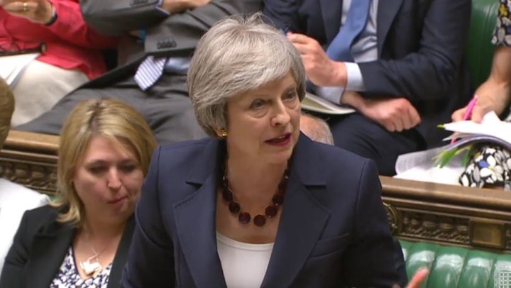 Prime Minister Theresa May speaks during Prime Minister's Questions in the House of Commons, London.