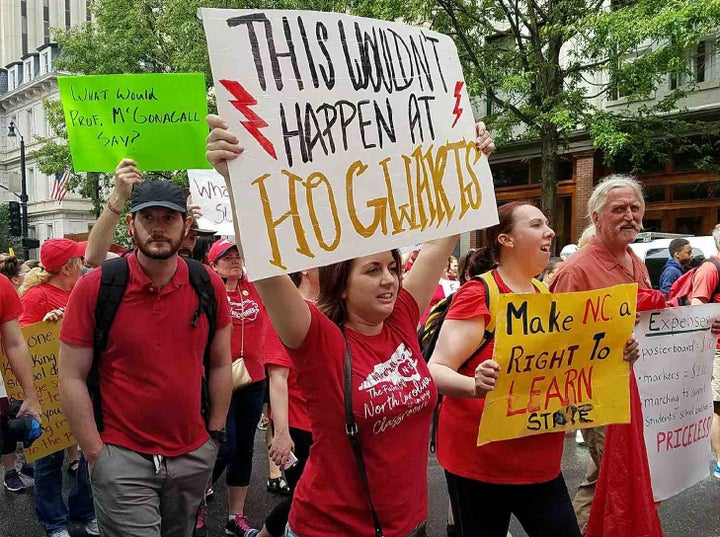 North Carolina teachers marched to the state assembly on Wednesday.