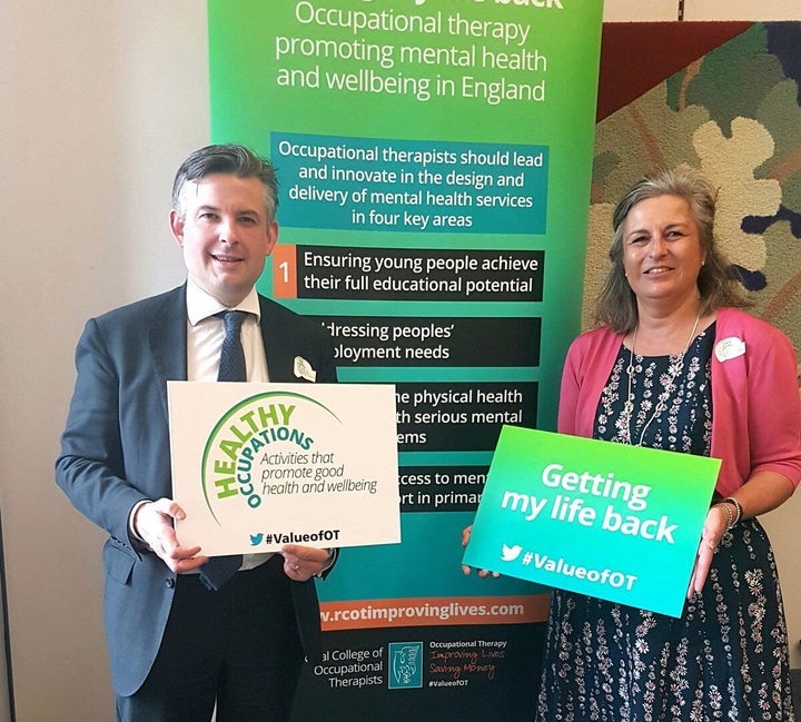 <strong>Shadow health secretary Jon Ashworth with Royal College of Occupational Therapists chief executive Julia Scott</strong>