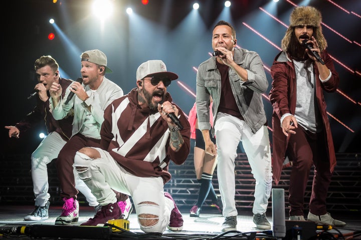 Nick Carter, Brian Littrell, AJ McLean, Howie Dorough and Kevin Richardson of the Backstreet Boys performing in December.
